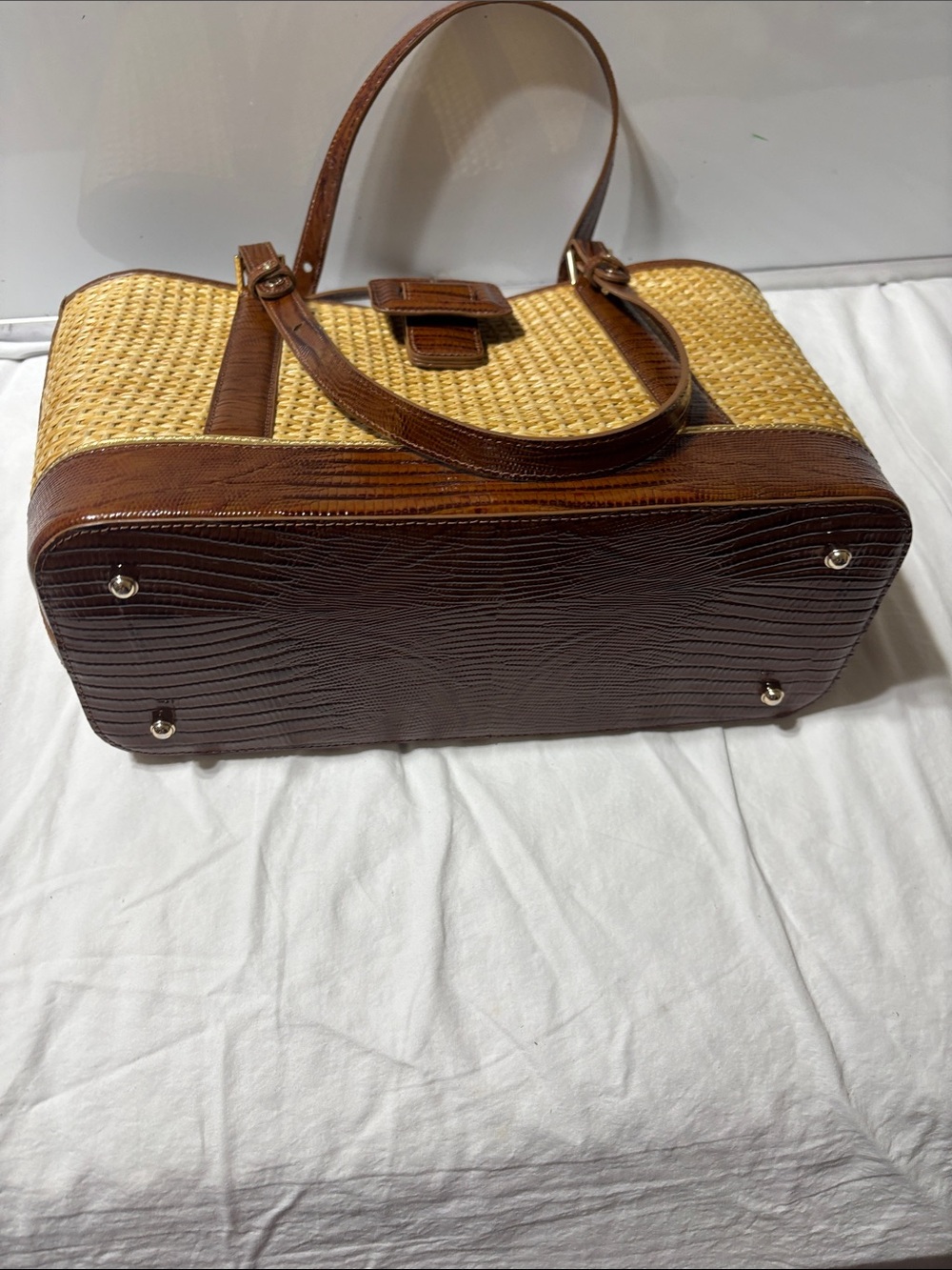 Brahmin Natural Woven Tote with Brown Trim. EUC - Picture 7 of 9